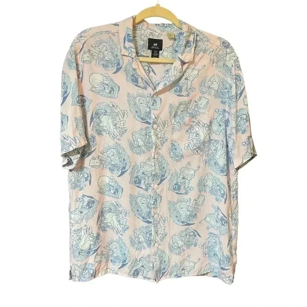 H&M SpongeBob SquarePants Relaxed Fit Button Short Sleeve Shirt Men’s size M